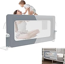 YRHome 150cm Bettgitter Rausfallschutz klappbar 180 Grad drehbar Bettschutzgitter für Kleinkinder luftiges Netz, Höhenverstellbar Rausfallschutz Bett für Kinderbett, Elternbett (Dunkelgrau+Hellgrau)