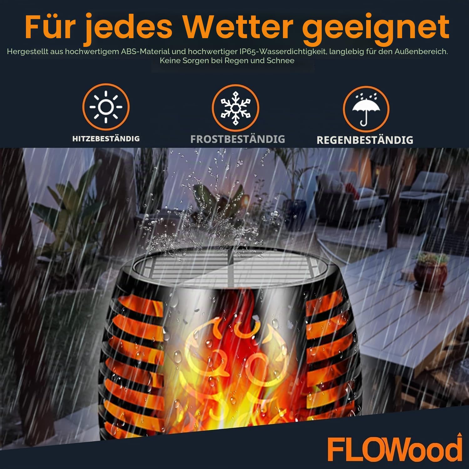 FLOWood Solarleuchten für Außen Garten 2 Stück, 96LED Solarfackeln 110cm Höhe, IP65 Wasserdicht, Automatische Ein/Aus