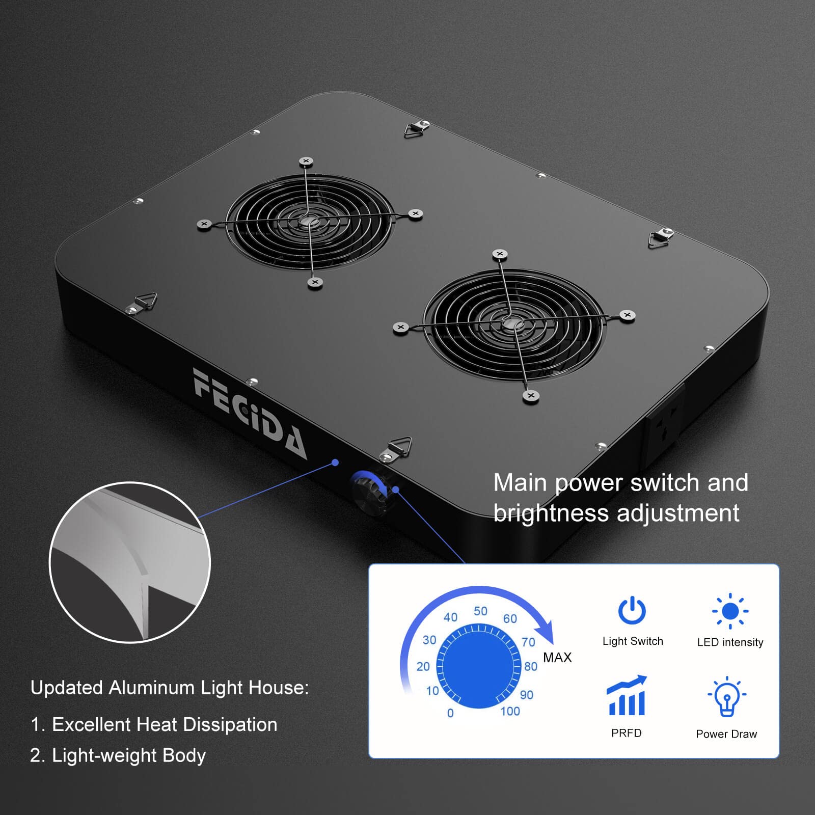 FECiDA 260 Watt luz plantas interior 24000 Lumen, Regulable luz de cultivo plantas de interior de Espectro Completo, Sistema de enfriamiento fuerte