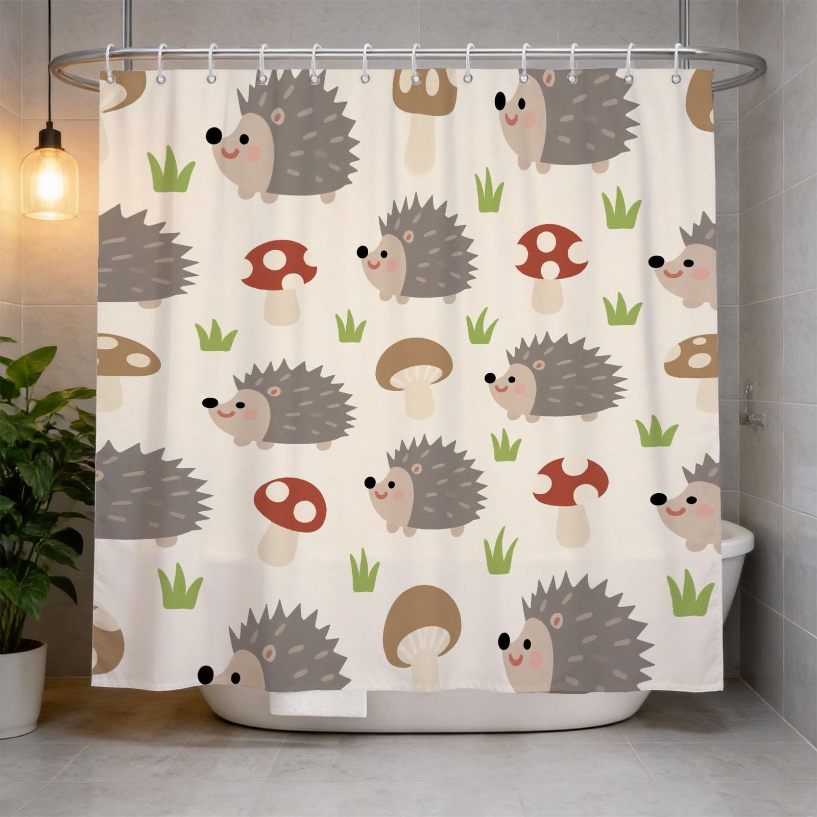 Hongduo 3D Cute Hedgehog Shower Curtain for Stalls Bathtubs Cartoon Bathroom Decor Shower Curtain Set Polyester Fabric Waterproof 120x180cm/48X71 Inch with Hooks