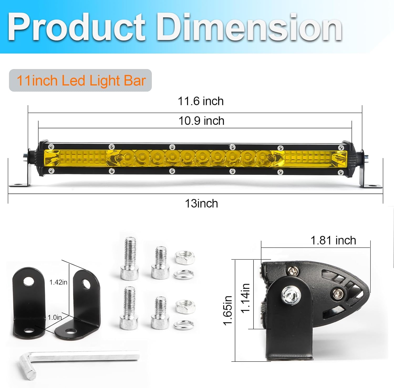 LIGBT 2Pcs 11 Inch 78W Slim LED Light Bar Single Row 26LED Amber Spot Flood Combo Beam Fog Driving Lamp Off Road Lights Bar Slim for Trucks UTV SUV Jeep ATV