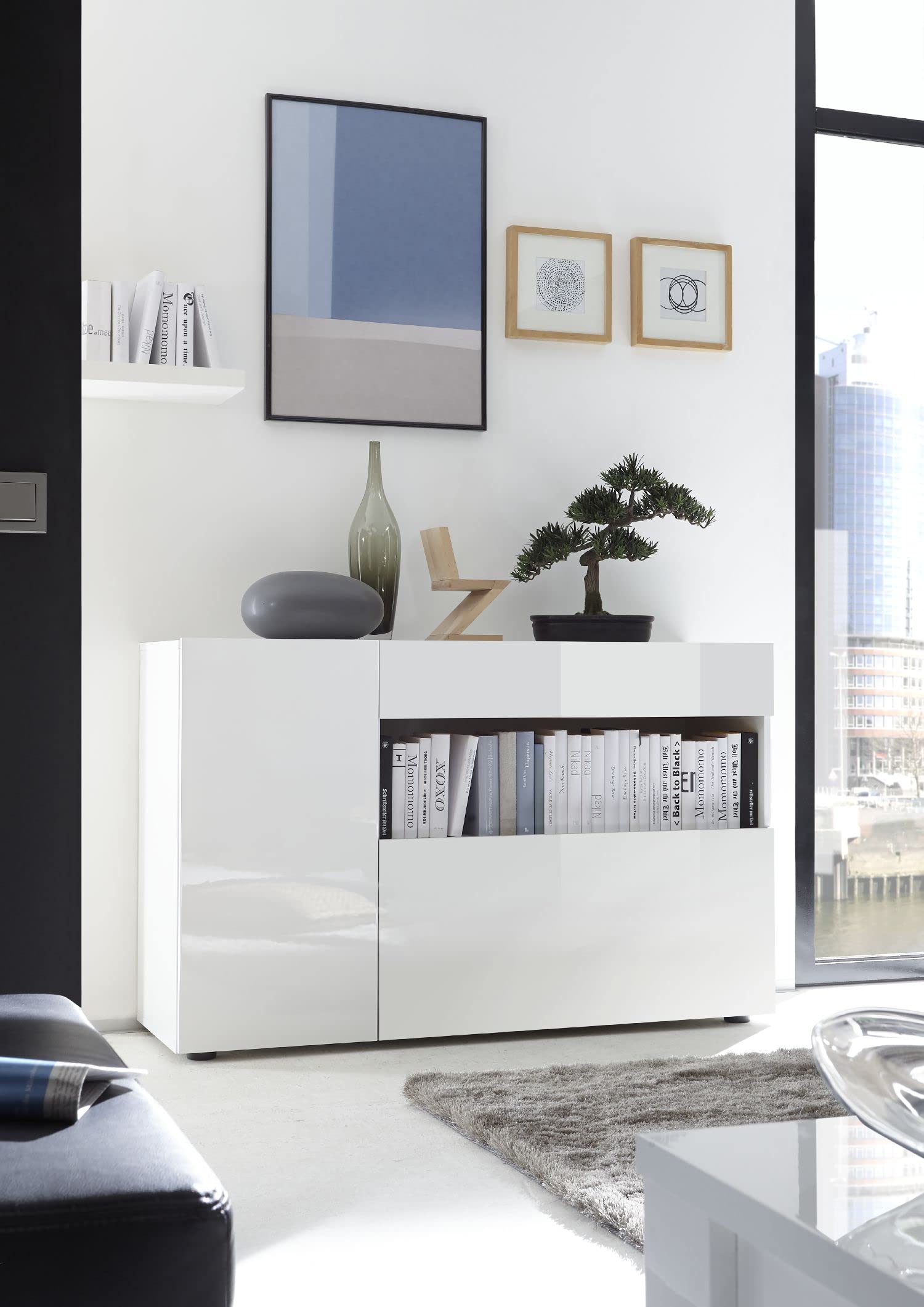 Web Convenienza Mobile Ingresso Moderno - Made in Italy - Collezione Nice - Mobiletto Contenitore con Struttura Bianca per Soggiorno (Bianco)