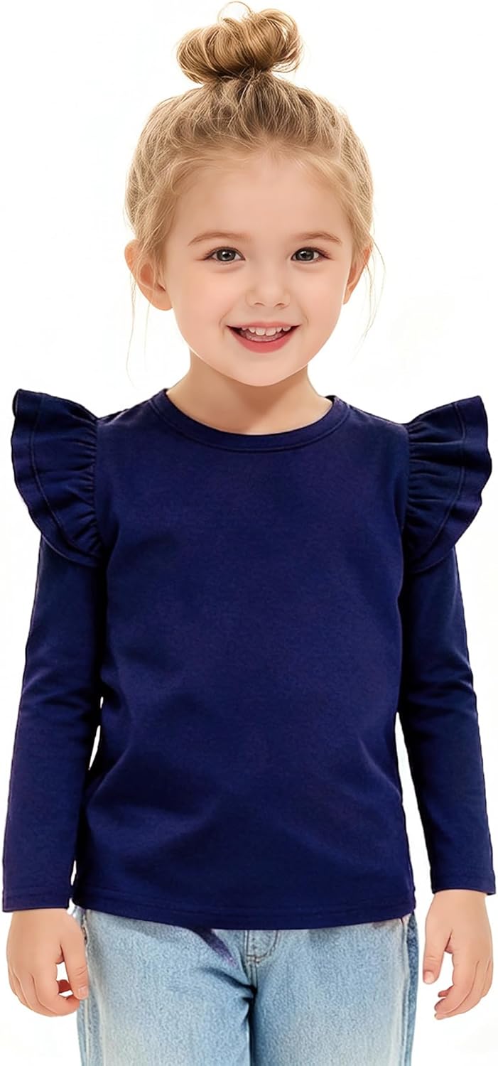 LYSMuch Toddler Baby Girls Long Sleeve Ruffle T Shirt Kids Casual Plain Solid Top Blouse T-Shirt Undershirt - Image 2