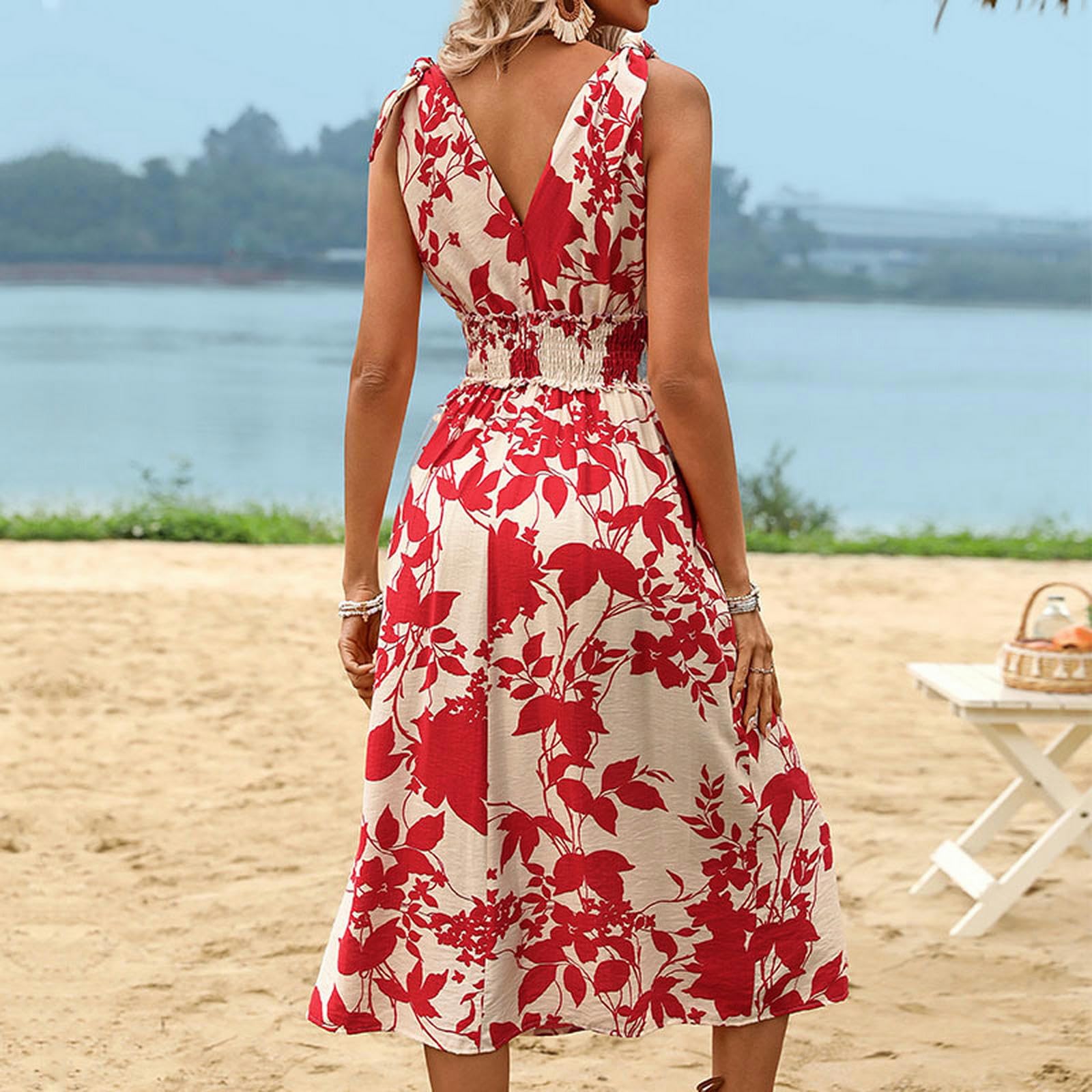 Vestidos largos florales con vuelo, con tirantes delgados, vestido de playa con espalda descubierta, vestido de tirantes delgados. YYEFNMAZ