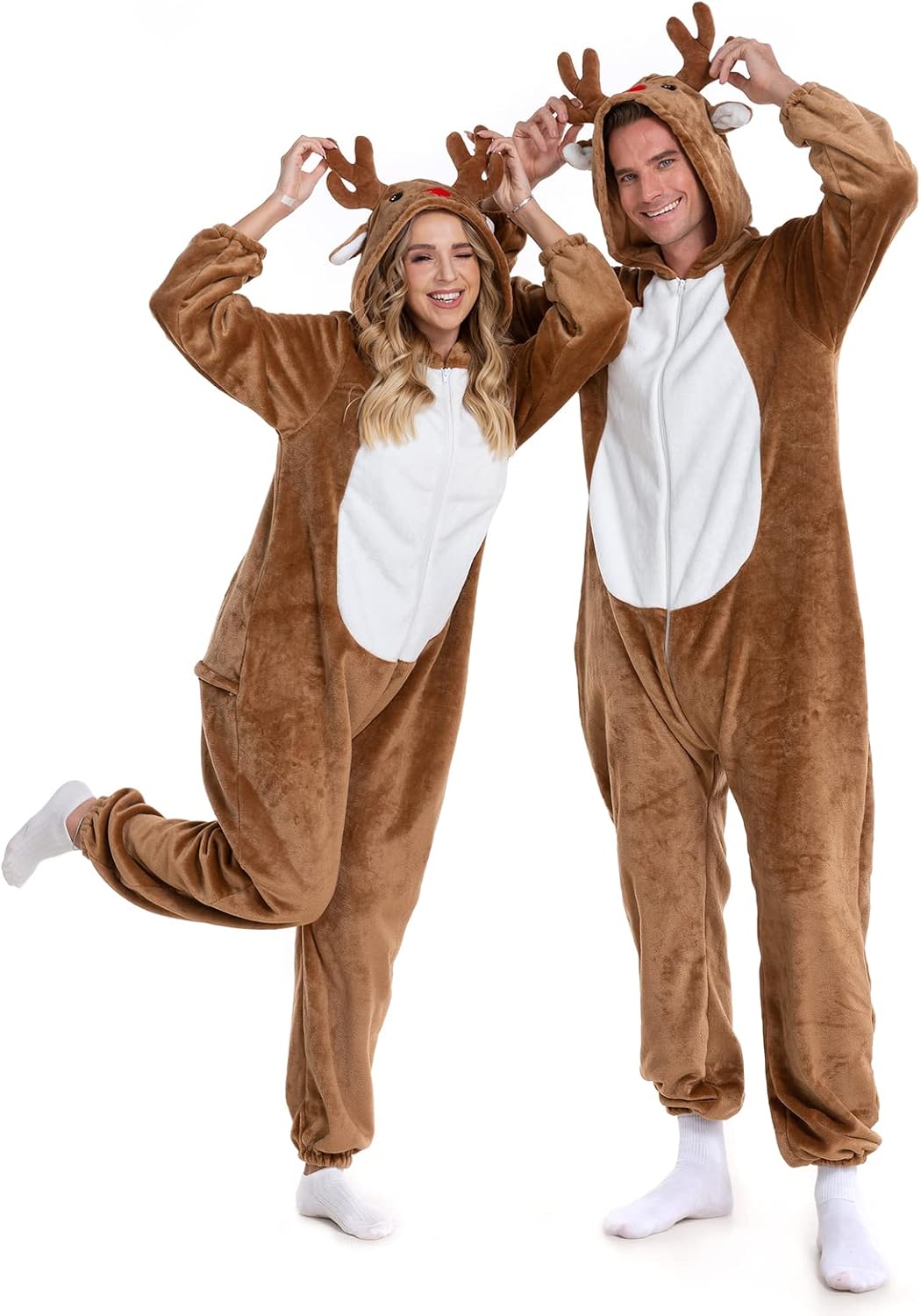 HSCTEK Adult Christmas Flannel Onesie with Hood for Women Men