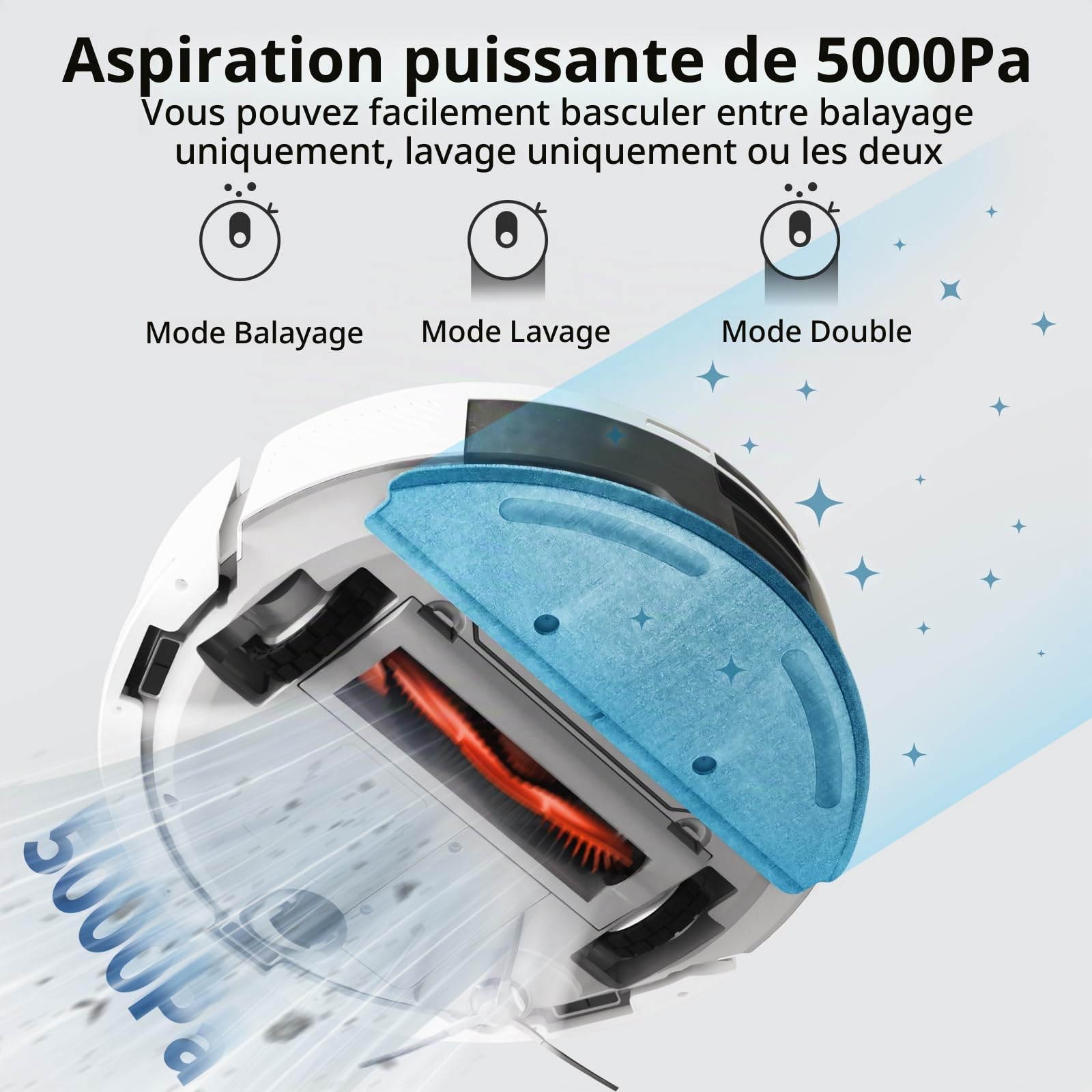 ROIDMI Eve Rook Robot Aspirateur Laveur avec Station de Vidage Automatique - 5000Pa Puissant 75 Jours de Nettoyage Mains Libres Navigation LiDAR Contrôle Via App Aleax pour Poils d’Animaux Tapis Sols