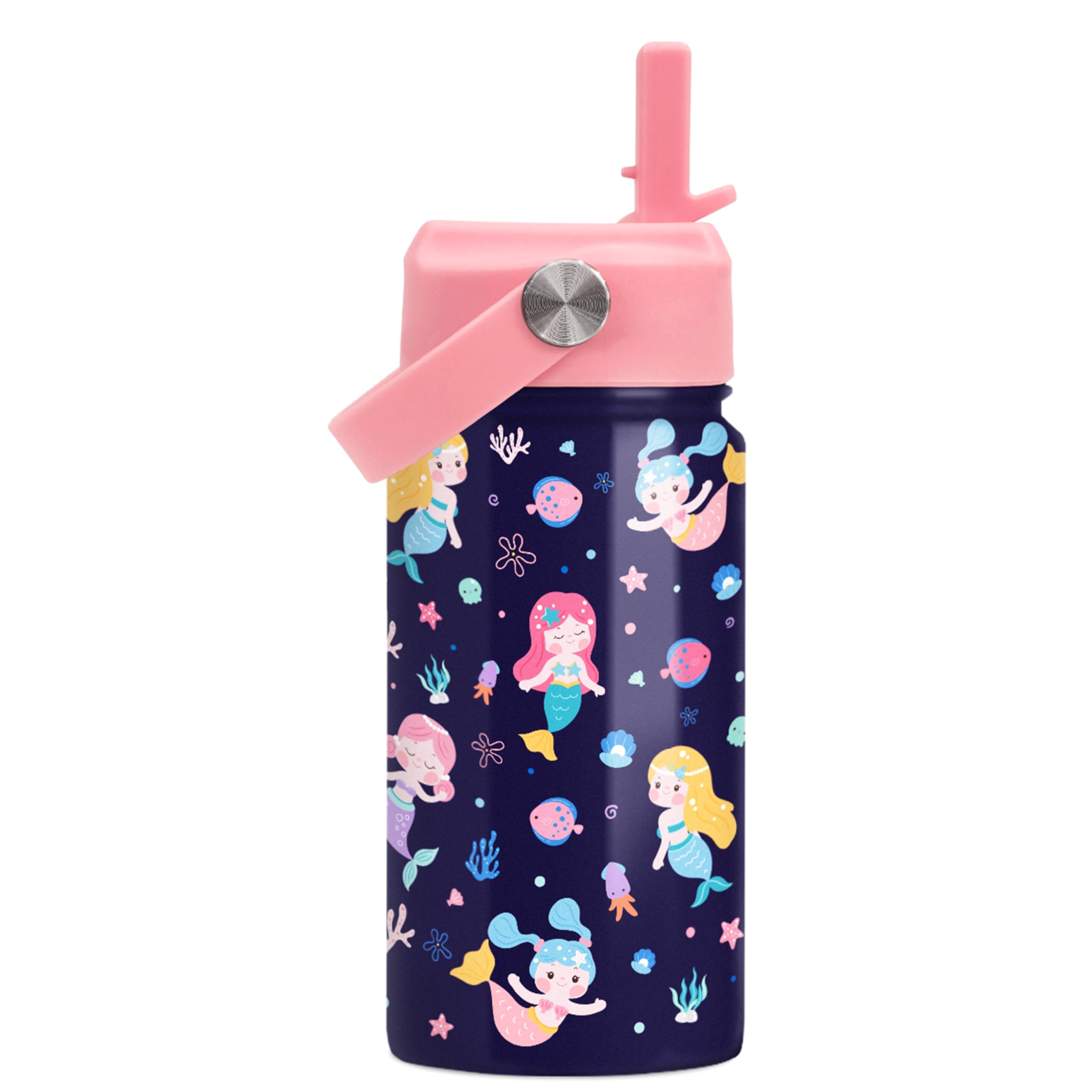 Mermaid Water Bottle for Girls - Kids Water Bottle with Straw Lid - 12 Oz Insulated Stainless Steel Water Bottles for Kid Girl- Travel Cup for School