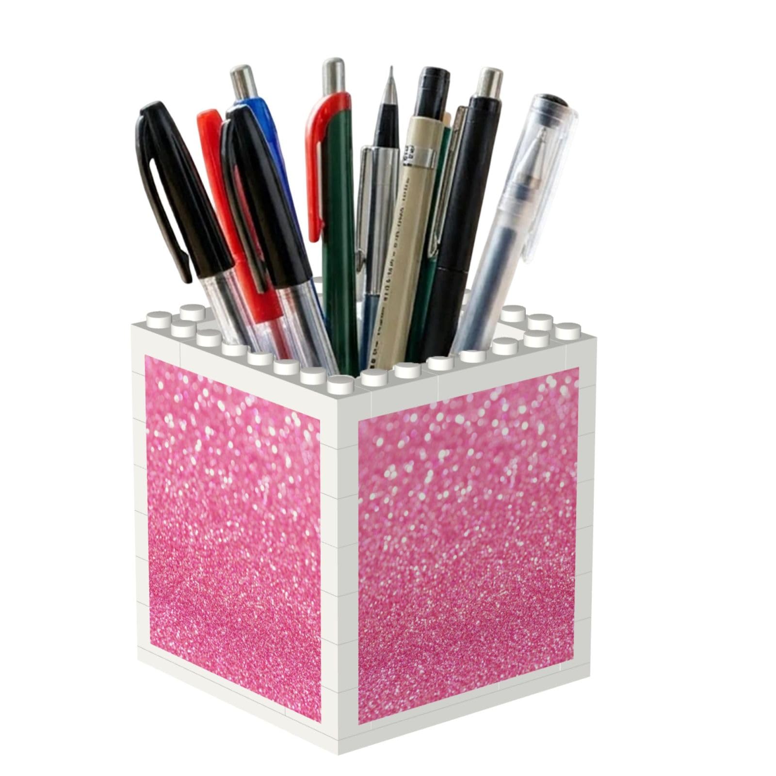 Poadnly Sparkling Pink Glitter Printed, Pen Pot Pencil Holder for Office Home School, Compact Desk Organiser for Office Stationery