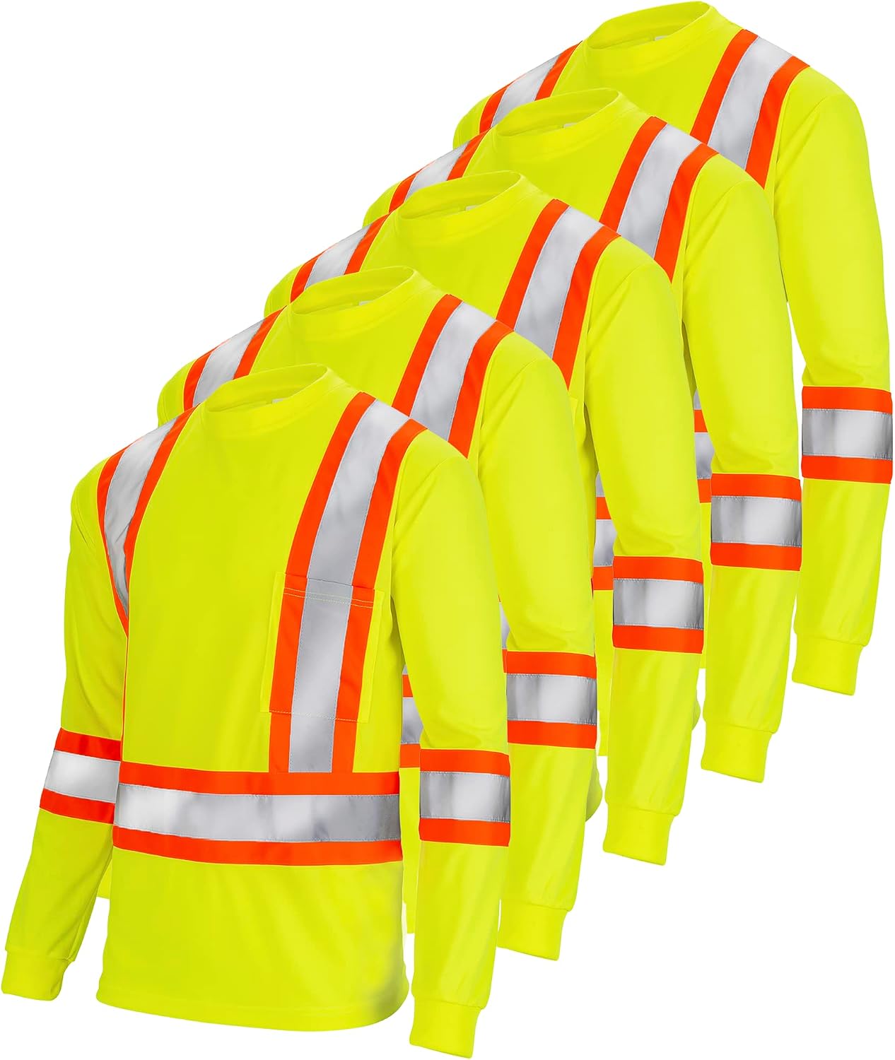 JORESTECH Safety Long Sleeve Work T Shirt Reflective X in Back for High Visibility, ANSI and CSA Compliant, 5 Pack