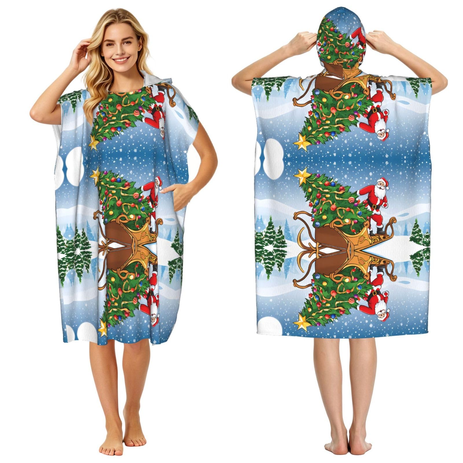 Peignoir à capuche imprimé Merry Xmas pour adulte poncho de plage unisexe