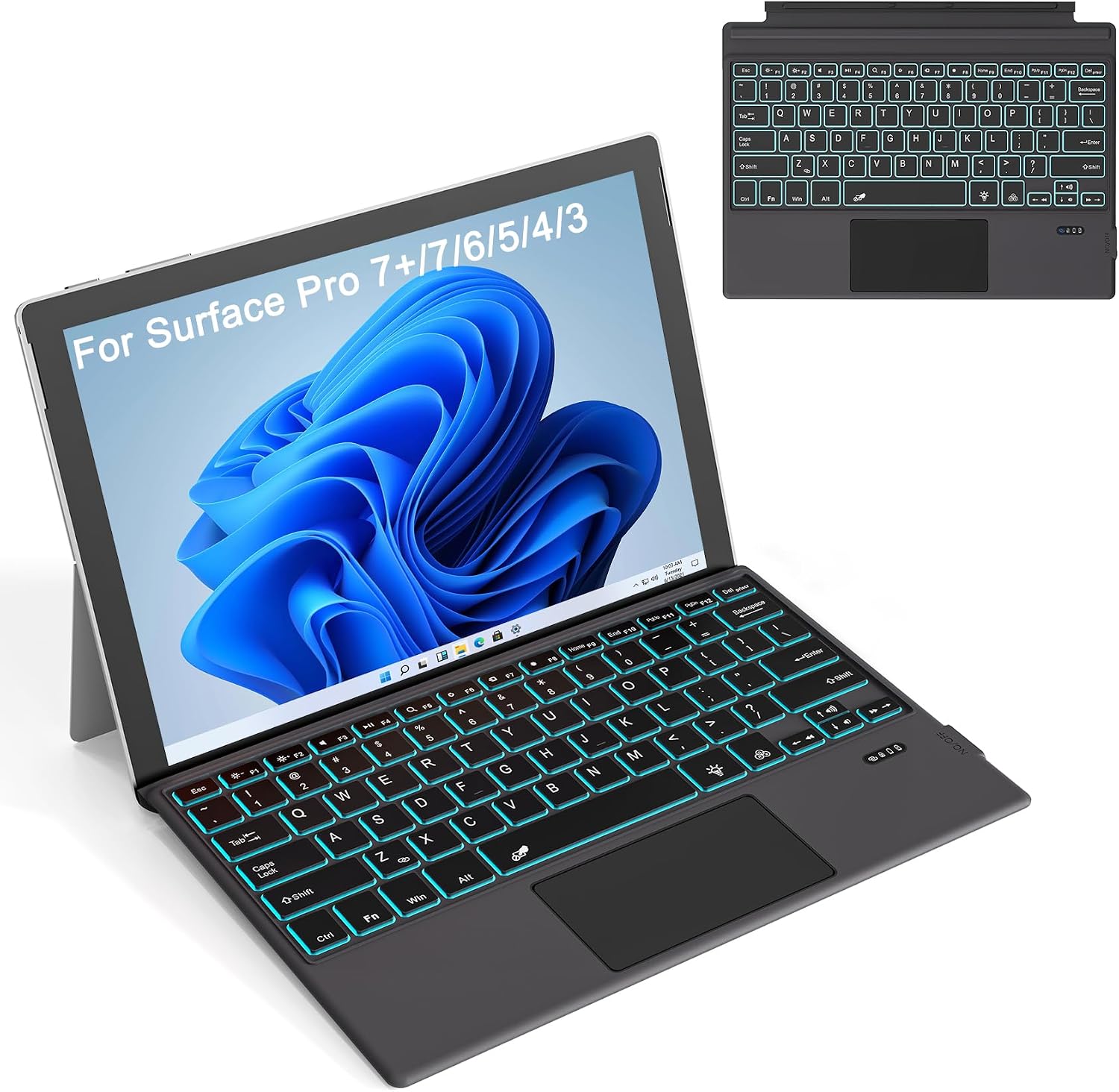 Pro 3 Keyboard -Type Cover for Pro 7 Plus 7/6/5/4/3, 7 Color Backlit Bluetooth Ultra-Slim Portable Magnetic 3 Keyboard with Trackpad