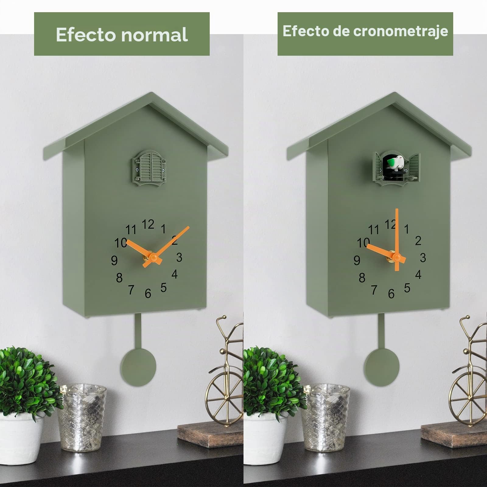 Reloj de cuco moderno reloj de pared de cuco colgante de cuco con péndulo delicado y sonido de cantos de pájaros, reloj de cuco a pilas, decoración de moda para salón, hogar, oficina