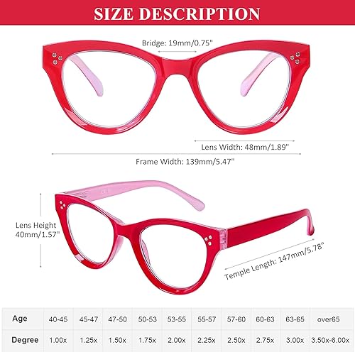 Miniatura 2 de AQWANO Lentes de lectura de ojo de gato con bloqueo de luz azul, para computadora de gran tamaño, para mujeres, lentes con filtro antirreflejos,