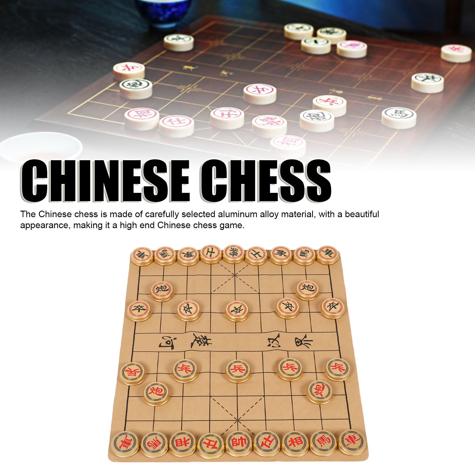 Set di scacchi cinesi WW Xiangqi in lega di alluminio Set di scacchi cinesi portatile con tavola pieghevole EEE