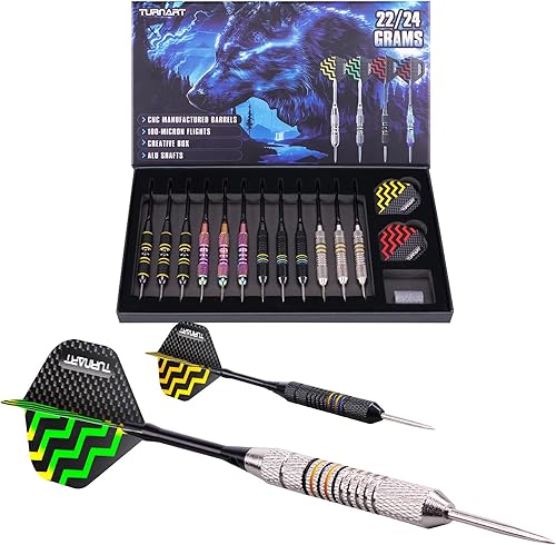 Vista 27 de Turnart Juego de dardos de punta de metal – Juego de dardos de punta de acero, dardos de metal profesionales, 12 piezas de 22/0.85 oz Pro Dardos