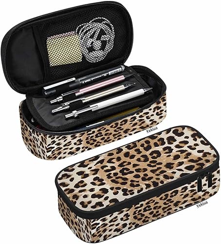 Yekiua Estuche organizador de estuche de guepardo, piel de leopardo, universidad, oficina, bolsa de lápices de gran capacidad, marrón, negro, beige disponible en Yaxa El Salvador