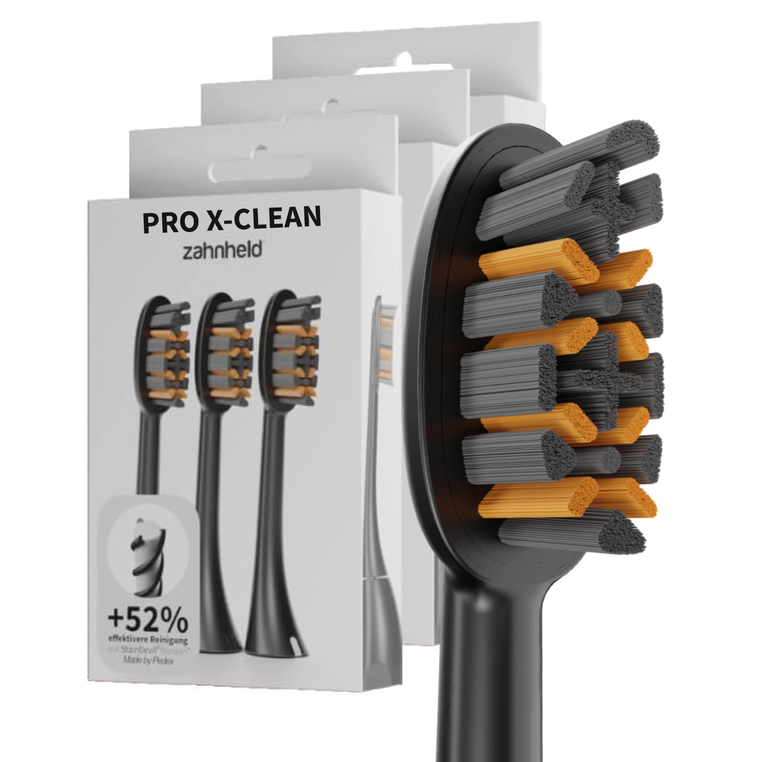 Zahnheld Bürstenkopf Pro X-Clean 9er-Set, Gero G2 & G3, Schwarz | Zahnbürstenköpfe, Aufsteckbürsten für Schallzahnbürste, elektrische Zahnbürste, Plaqueentfernung