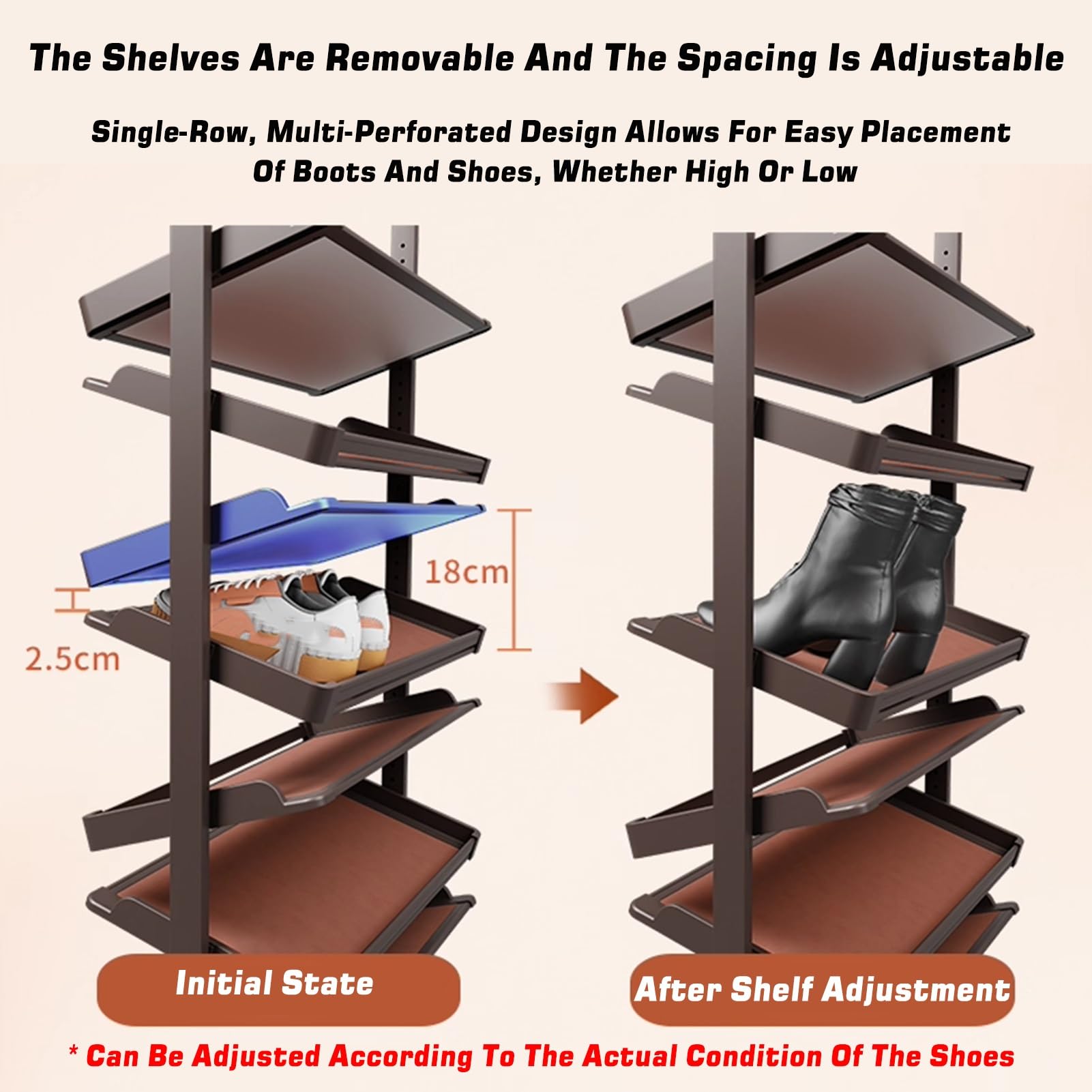 Zapatero Giratorio de 360°, Altura Regulable, Estante de Almacenamiento extraíble de 6 Niveles, Ideal para armarios de Entrada y baños - Diseño