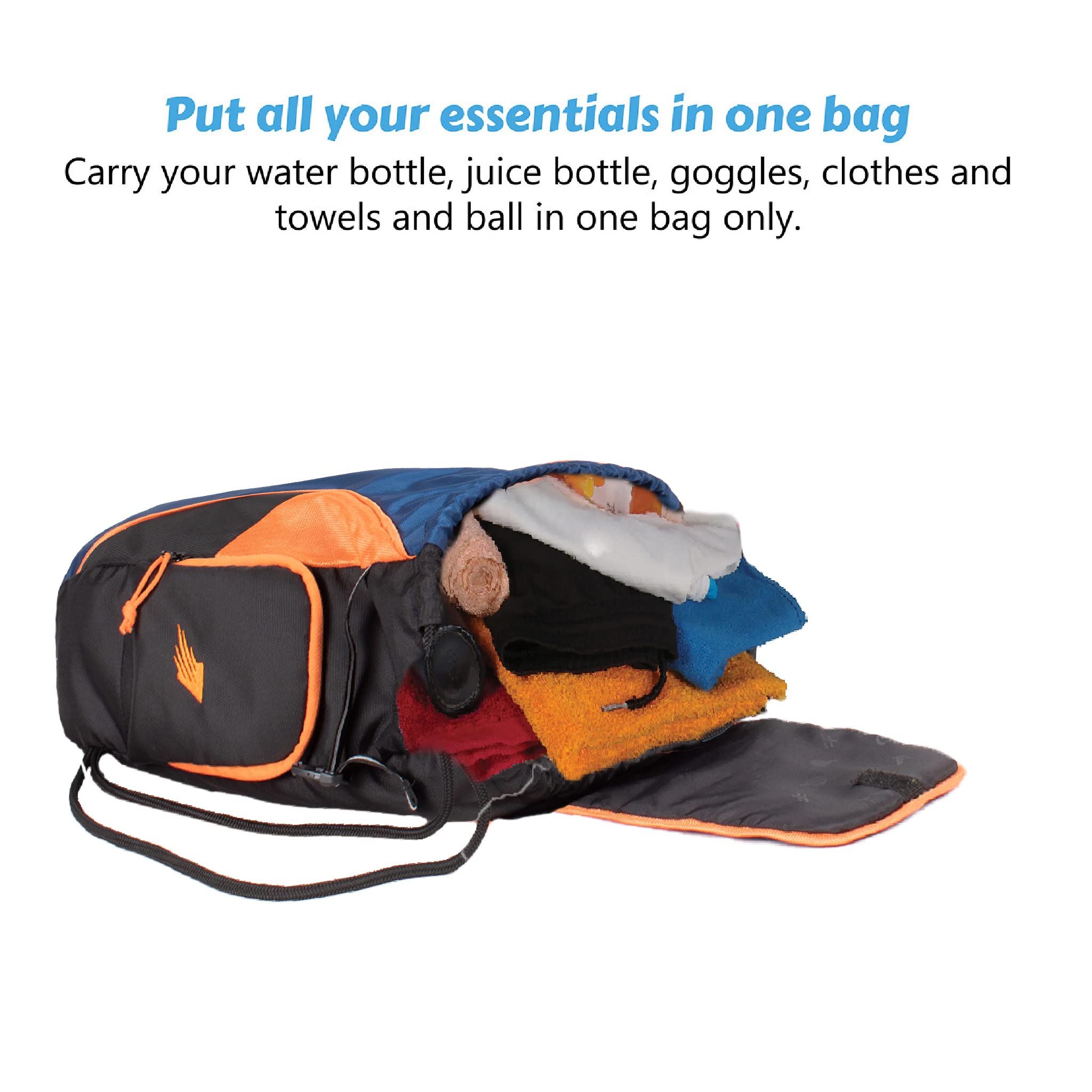 WHACKK Storm Soccer Football Equipment Bag | Sports Men Boys Drawstring Backpack | Mobile Bottle Holder Pocket | Gym Bag (Navy Orange) - Image 5 thumbnail