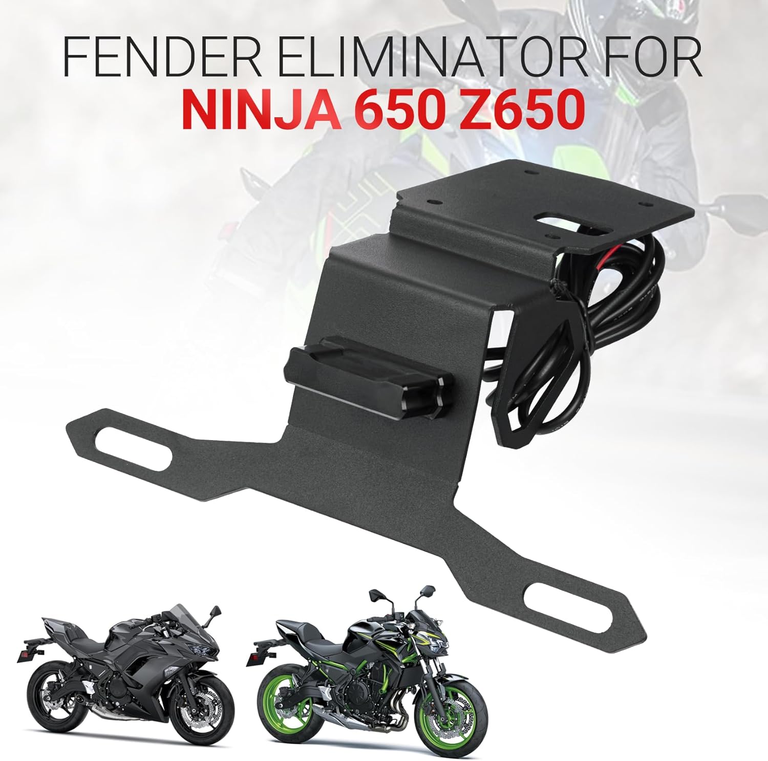 Motorcycle License Plate Bracket for Ninja 650 Z650 ER650 EX650 2017-2026, Fender Eliminator With LED Light, Motorcycle Tail Tidy License Plate Holder Mount