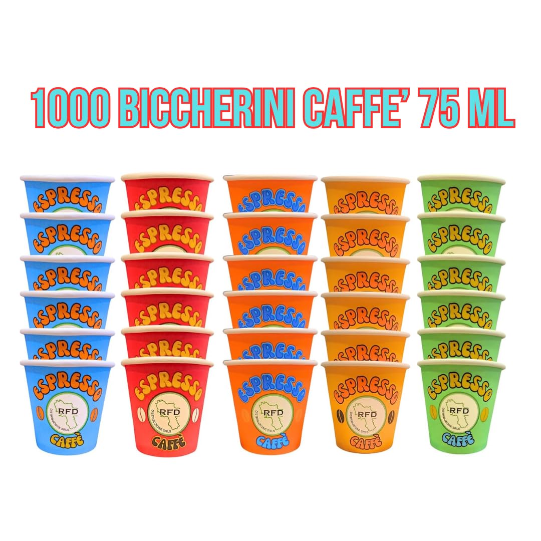 RFD 1000 Bicchieri di Carta Caffe 75 ml - Maxi Scorta Tazzine Monouso bicchierini caffè Anti-Perdita – Ideali per Espresso, Ufficio e Bar – Biocompostabili Made in Italy