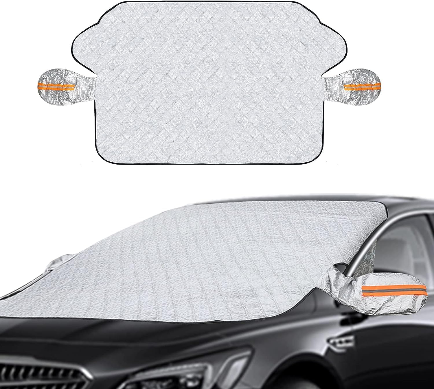 Car Window Sun Shade Protector F752 – Windshield Car Front Glass Sun Shade and Snow Cover for Cars with Magnetic Edges – Good for Summer & Winter| Universal Fit- Silver