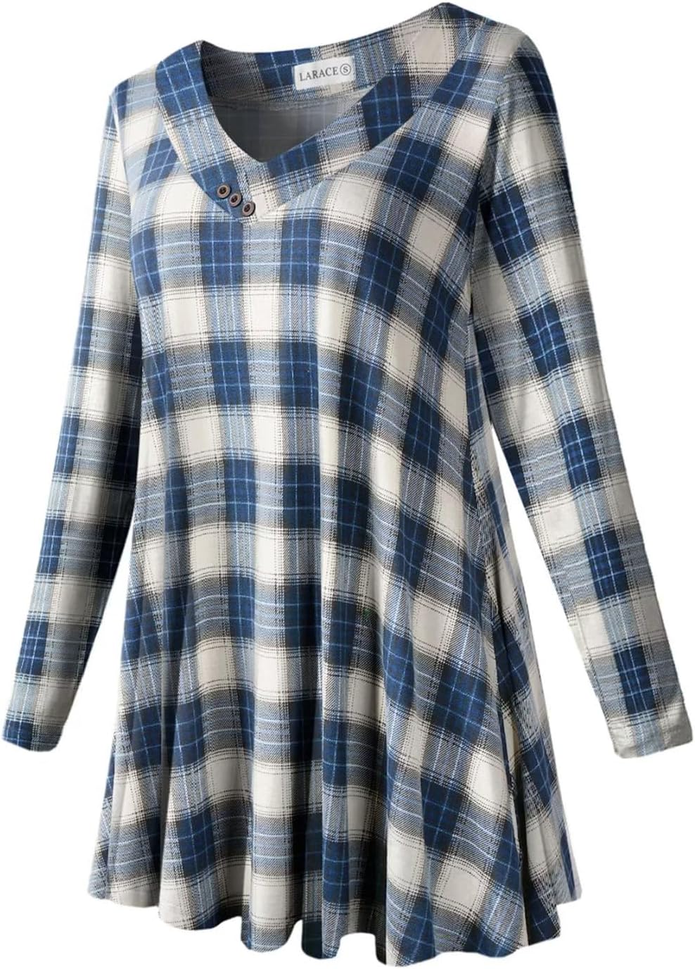 LARACE Women Plus Size Tunic Tops Long Sleeve V Neck Blouse Loose Swing Basic Flowy T Shirt for Leggings