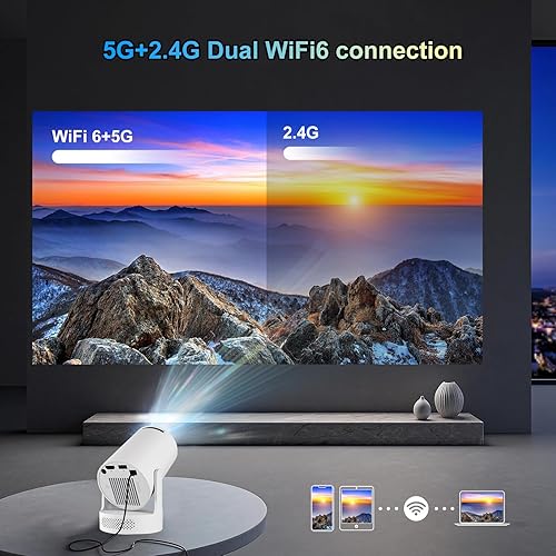 Miniatura 4 de Mini proyector 4K compatible con doble banda WIFI6 5G inalámbrico 5.4 Bluetooth Android 11, altavoz base de sonido, Keystone vertical automático