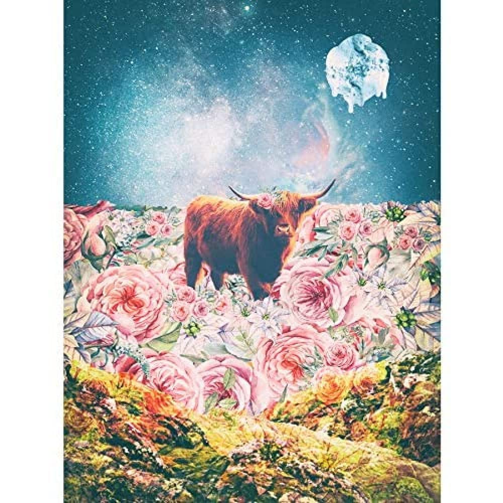 Wee Blue Coo Scottish Highland Hairy Coo Trippy Psychedelic Landscape Space Large Art Print Poster Wall Decor 18x24 inch