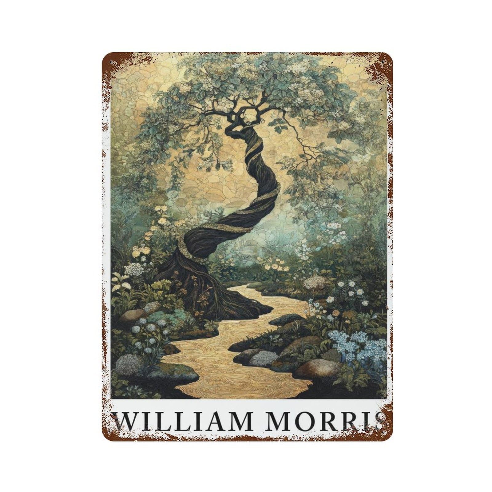 William Morris Fairy Stream Cottagecore Decor Fairycore Dark Academia Style Vintage Enchanted Illustration Rustic Nature Wall Decor Art Metal Tin Poster Modern Home Decor Art Home Bar Shop Decoration