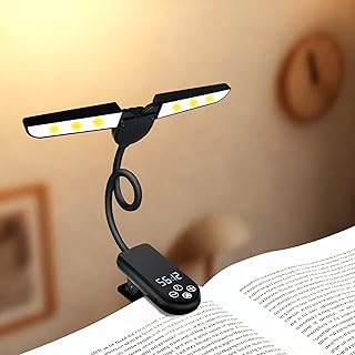 Portable USB Rechargeable Reading Lamp - Dual Heads for Wider Light, Touch Control, 8-Level Dimming + 3 Color Temp Memory (Eye-Caring), 360° Rotatable Pole, Ideal for Nighttime Bed Reading
