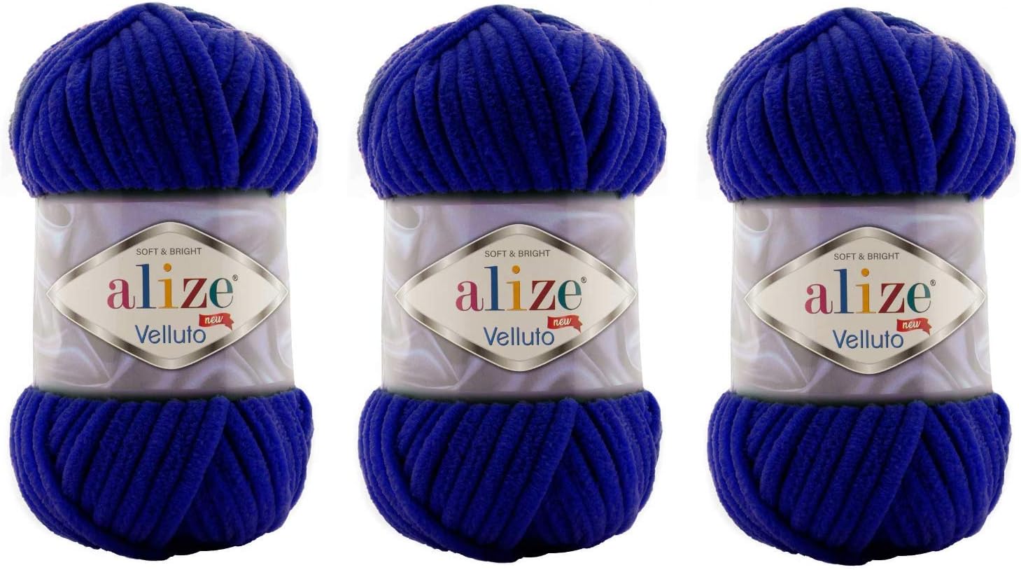 Alize Velluto 100% MicroPolyester Baby Blanket Yarn Lot of 3 skn 225 Yards 3x100gram, Yarn Weight: Super Bulky 6 (360 Dark Blue)