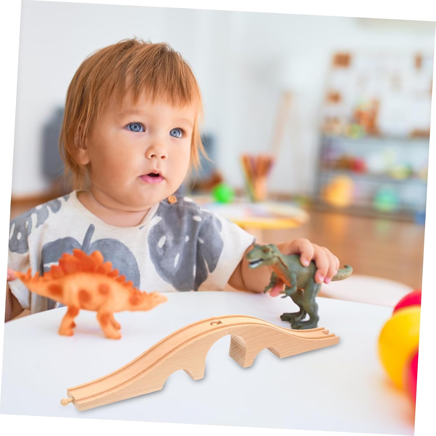 Abaodam Wooden Train Bridge Set 2-Piece Railway Accessories for Boys and Girls Toy Train Track Extensions and Elevated Designs