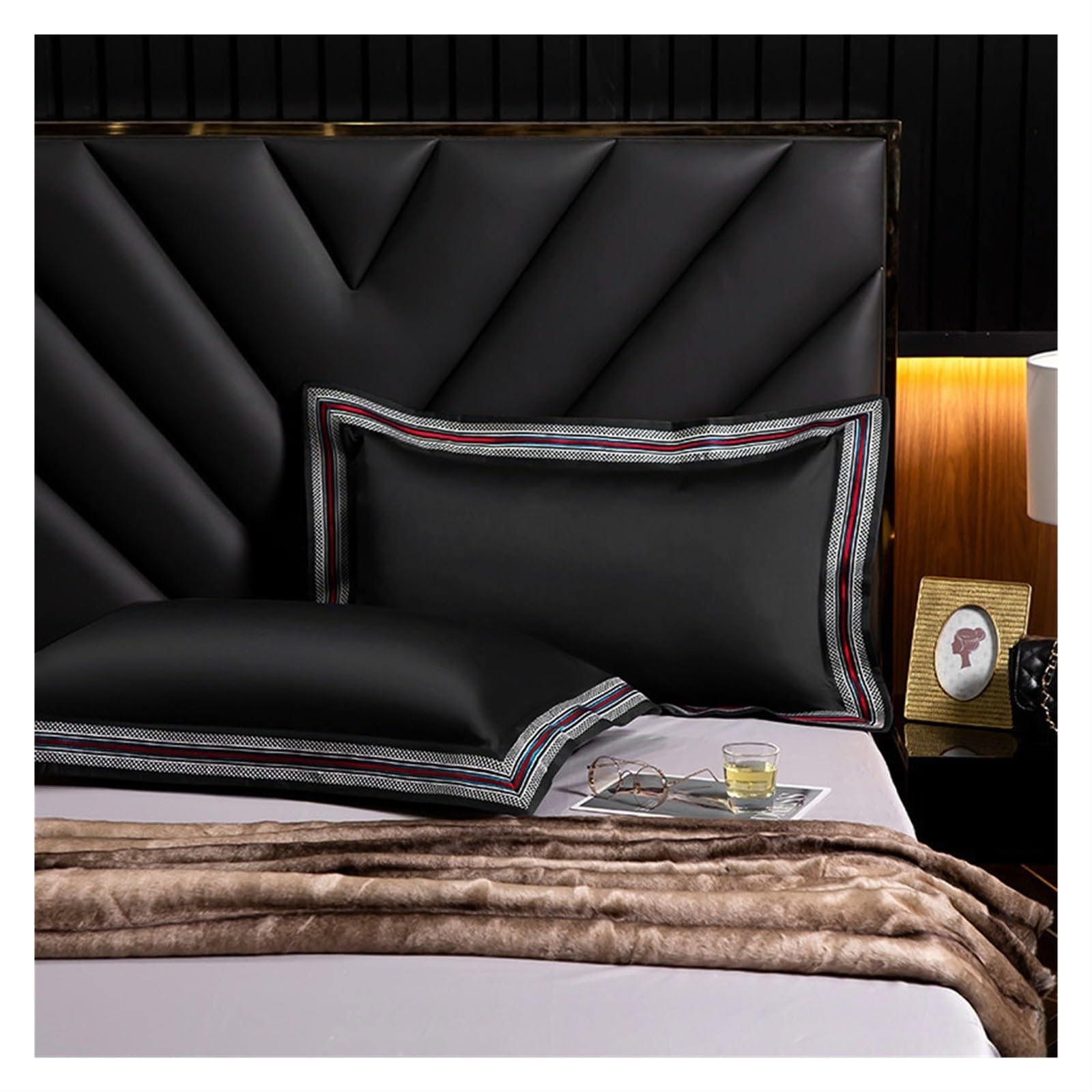 Taie Oreiller Soie Classique Satin Taie d'oreiller en Soie 50X75cm 50X90cm Solide Décor À La Maison 2 Pcs Rouge Noir Blanc Taies pour Les Cheveux et la Peau(Ali-Black,50x75cmx2)