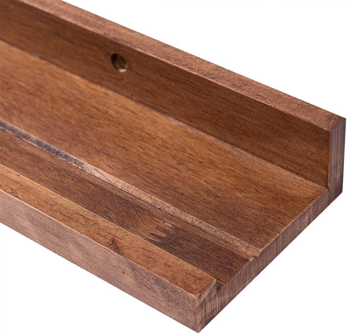 AZSKY 36 Inch Picture Ledge Shelf Rustic Wall Mount Light Walnut Long Narrow Picture Shelves Storage for Books Music Albums Green Plants-Photo Ledge Shelf Set of 3 Mounting Hardware Include