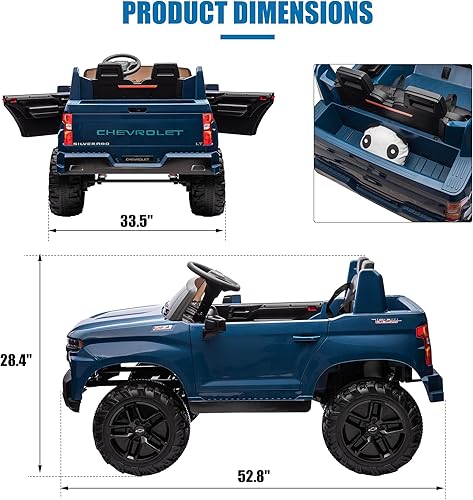 Miniatura 7 de Camión de 2 plazas de 24 V, compatible con Chevrolet Silverado con batería para niños con control remoto, suspensión de metal, arranque suave,