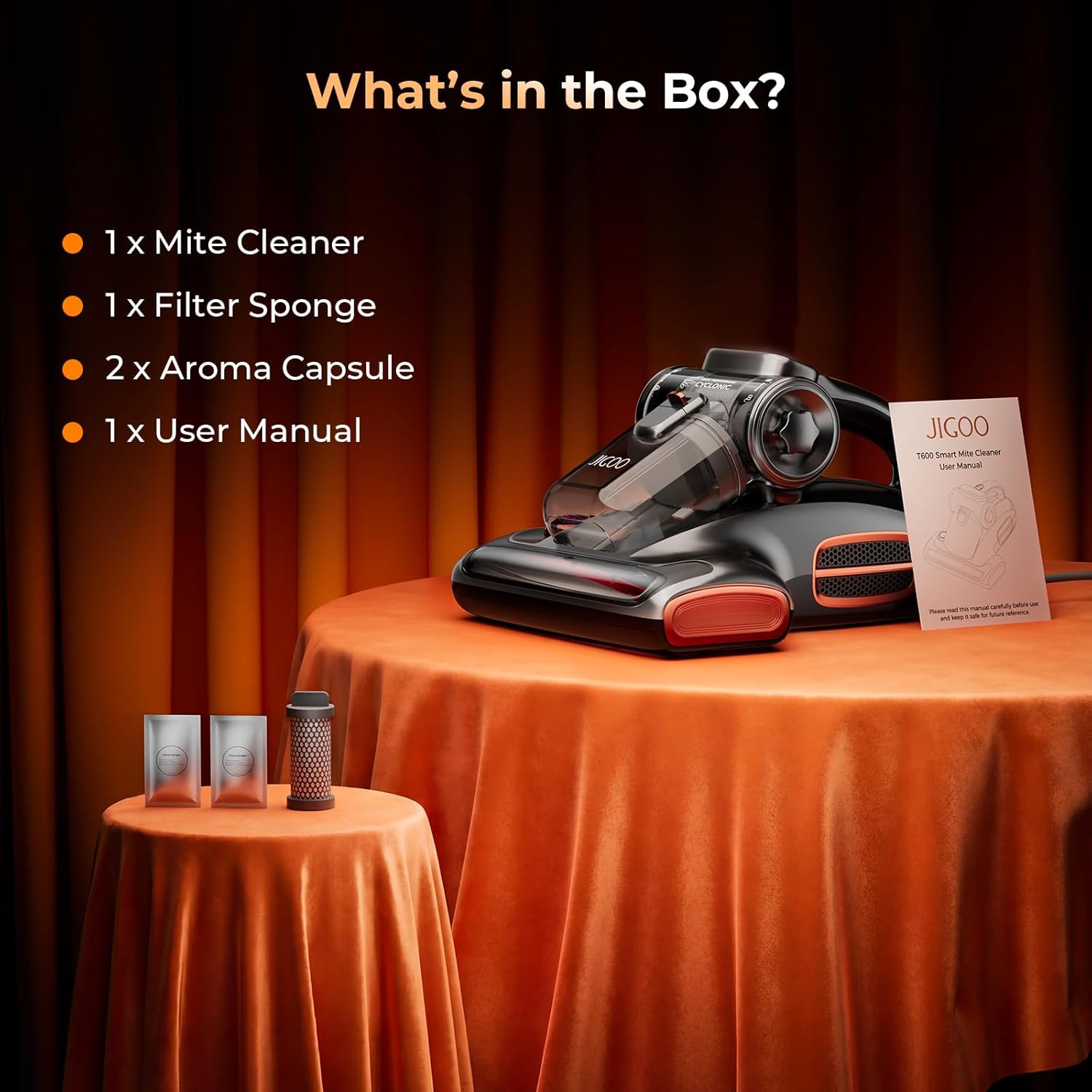 JIGOO T600 Bed Vacuum Cleaner with UV-C Light, 15Kpa Suction 700W Powerful Double Cup Handheld Vacuums, Mattress Vacuum Cleaner with Smart Dust Sensor, Ultrasonic & Heating Tech, HEPA Filter - Corded