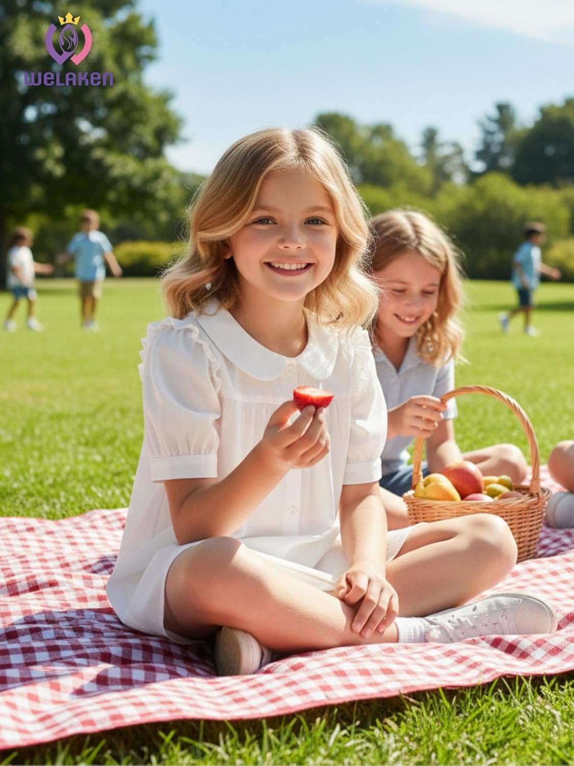 Girls White Button Down Blouse with Peter Pan Collar – Classic Short-Sleeve Kids Shirt Top - Image 4