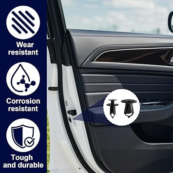 50 Pcs Longer Trim Panel Fixing Clips, Body Fastener Rivets Compatible with ATV UTV, Universal Car Interior Fasteners for Door Card, Carpet Lining, Dashboard, Bumper, Rivet Panel Retainer Kit(Black)