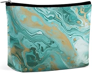 Teal And Gold Marble Toiletry Bag Portable La...
