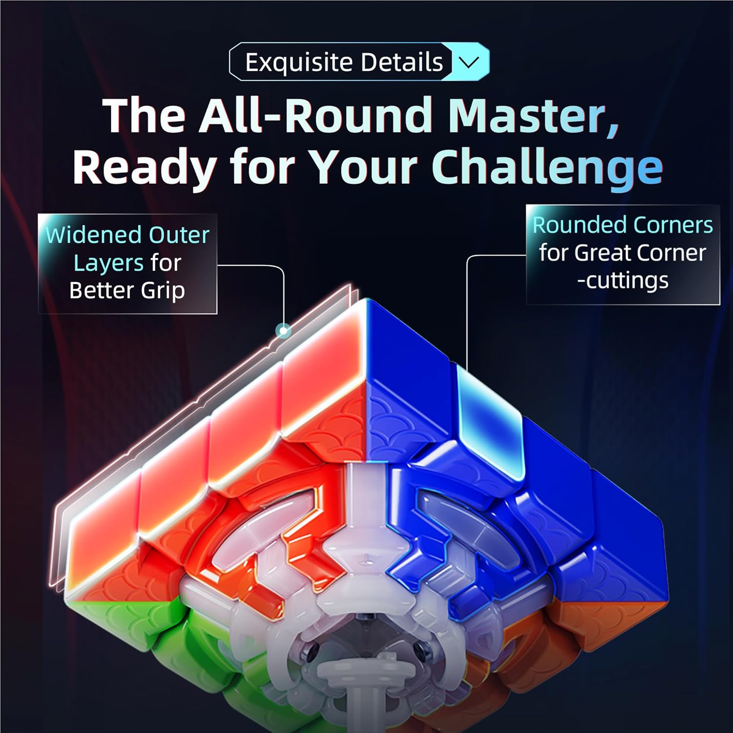 CuberShop Moyu Aosu WRM V7 Triple Track 4x4 Magnetic Flagship Stickerless UV Coated Speed Cube, Ball Core 4 by 4 58mm, 160 Magnets, Upgraded 3-Track Premium (aosu WRM v7-Magic Cloth)