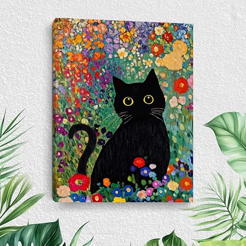 Vista 24 de Divertido arte de pared enmarcado con gato, imagen abstracta para beber café, lindo gato retro, decoración de pared, póster de lienzo adecuado