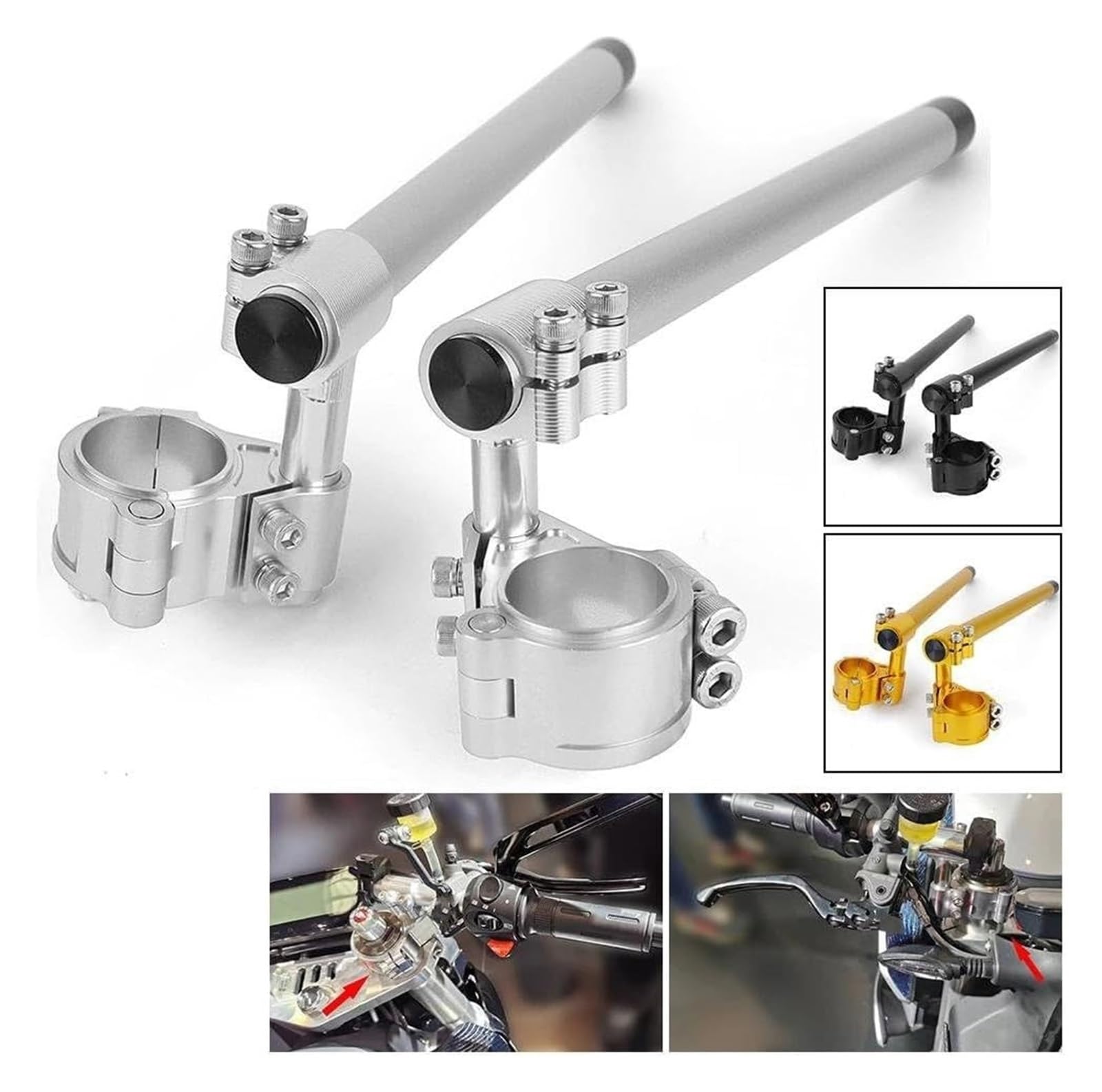 Kit De Rehausseurs Guidon 37 45 51 52 58 Mm pour Moto Course Surélevé Fixation Réglable Collier Serrage pour Fourche Rehausse De Guidon
