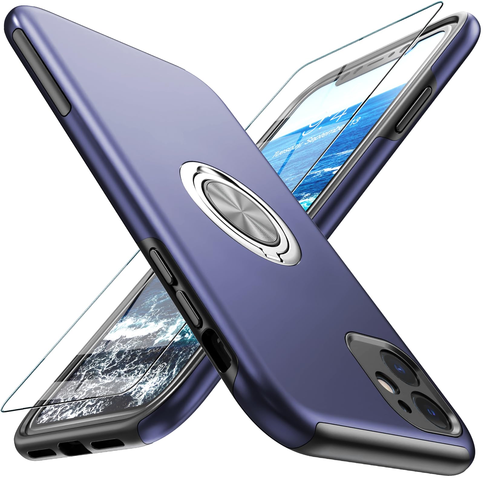 Coque iPhone 11 antichoc protection écran verre trempé béquille bleu - 8