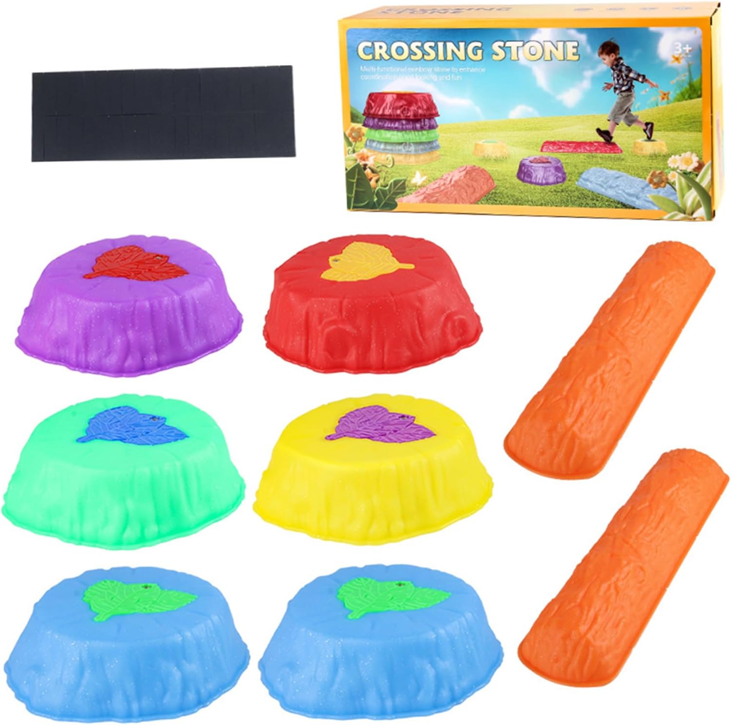 Kids Stepping Stones with Balance Beam Colorful ABS Anti-Slip Stackable Stepping Stones with LED Lights 8Pcs/Set Kids Outdoor Play Equipment Sensory Toys.