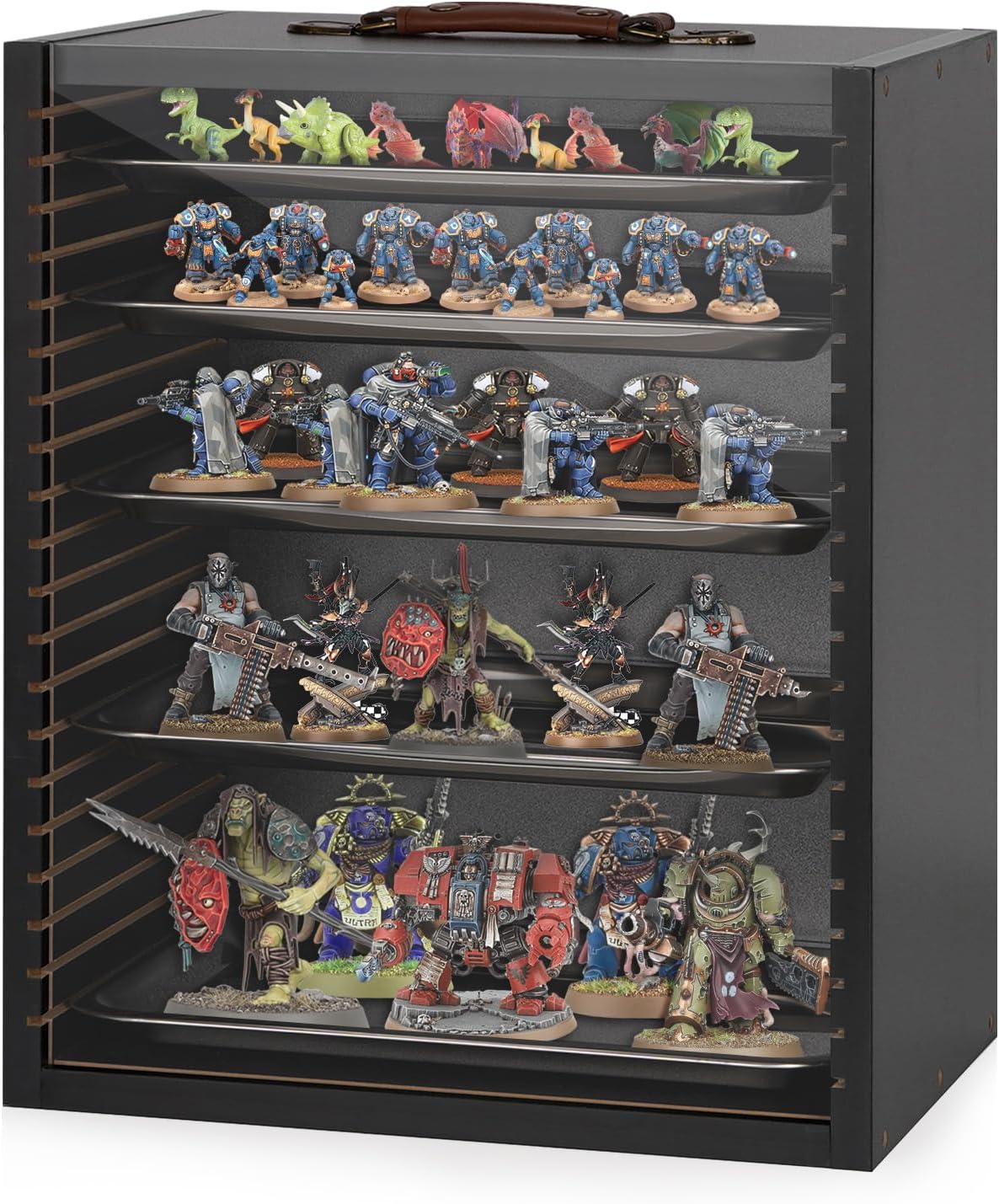 Miniature Display Case for Collectibles, Miniatures Storage Case Display Shelves Shelf for Mini Action Figures Valuable Collectibles or Crystal Stone (Matte Black)