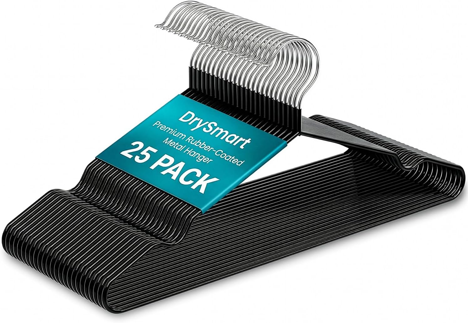 25 Pack Premium Rubber-Coated Metal Clothes Hangers – Heavy-Duty, Non-Slip, Space-Saving Coat Hangers for Adults, Ideal for Shirts, Suits, Jackets & Wardrobes (Black)