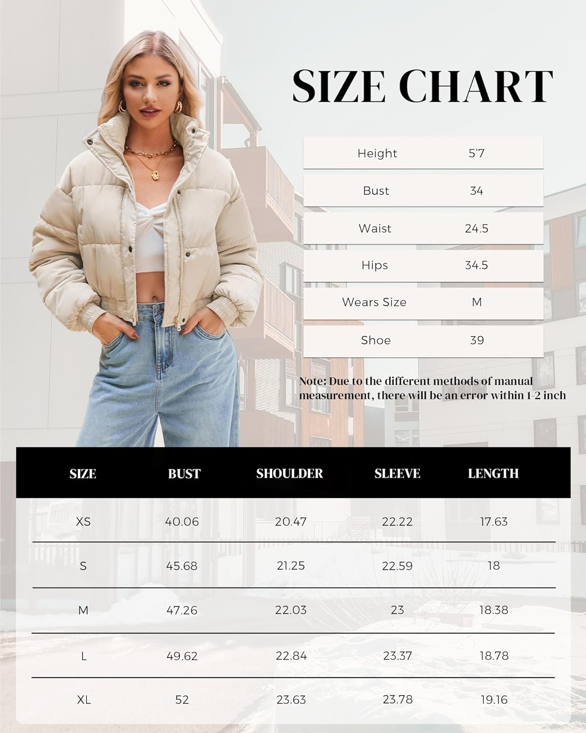 Women's Cropped Puffer Jacket Long Sleeve Puffy Coat Winter Quilted Lightweight Jacket with Pockets - Image 6