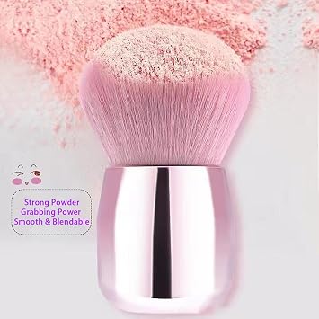 Pink Mini Makeup Blush Brushes, Small Travel Mushroom Head Foundation Brush, Kabuki Brush for Mineral Powder Contouring Cream or Liquid Cosmetics