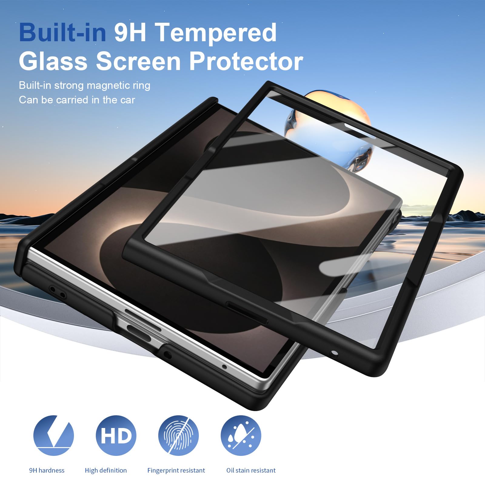 Étui Magnétique for Samsung Galaxy Z Fold 8, Coque De Protection D'objectif De Charge sans Fil, Charnière De Protection D'écran, Housse en PC Givré(Blue)